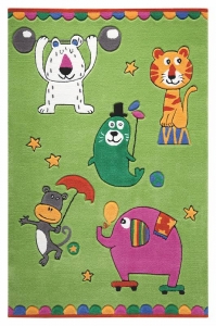 Dětský koberec Veselí zvířecí artisti zelená - 110x170