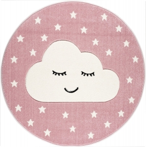 Dětský koberec Livone usmívající se Mráček kruh růžová - Ø133