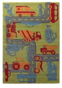 Dětský koberec Sigikid Auta, bagry, motorky zelený - 80x150