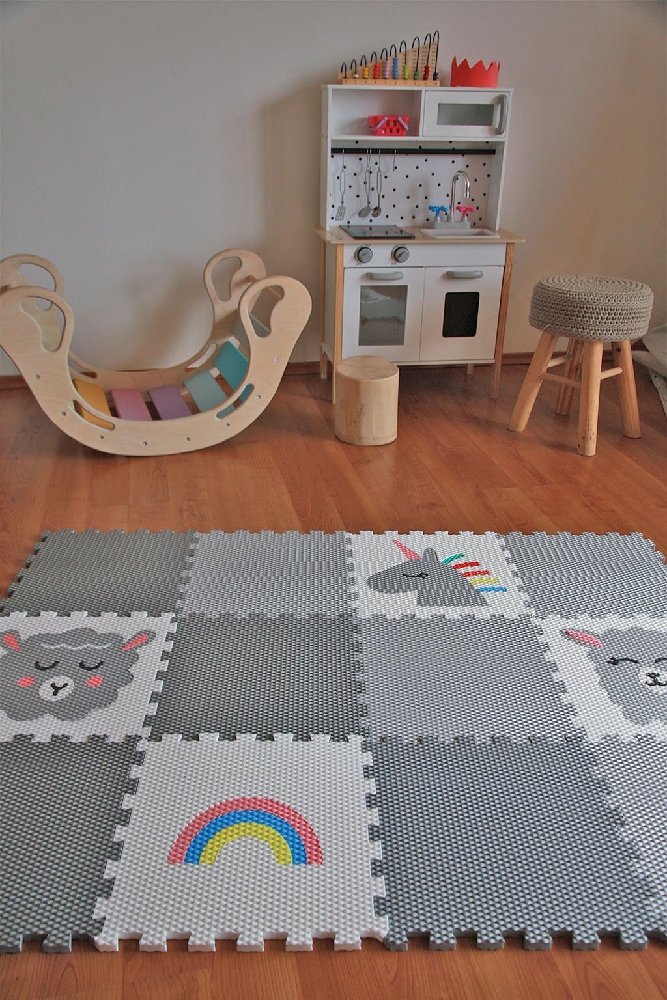 Pěnový dětský koberec - beránek, lama, jednorožec, duha 0110 